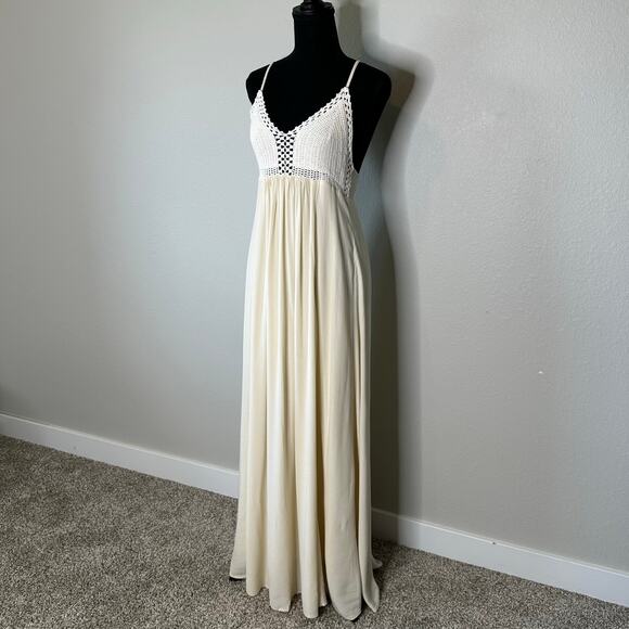 Lulu’s Women’s Hippie Hippie Chic Maxi Dress Crochet Bodice Cream Size Medium - Picture 4 of 12